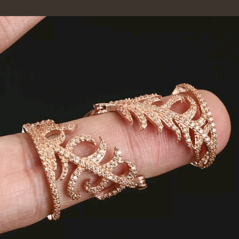 Rose gold & White sapphire floral ring cuff